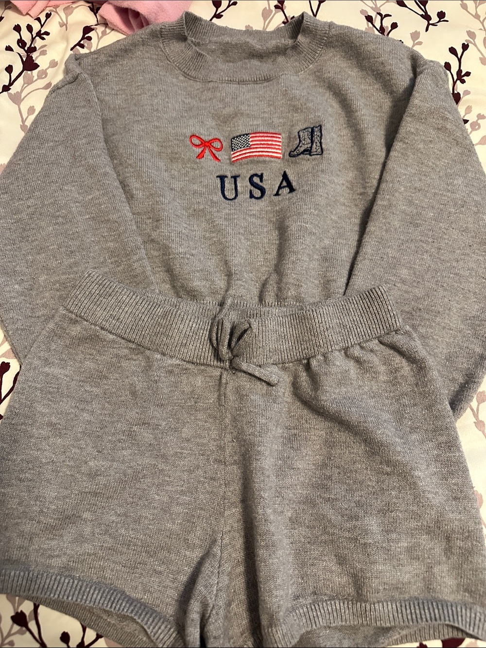 Kids USA Embroidered Grey Set